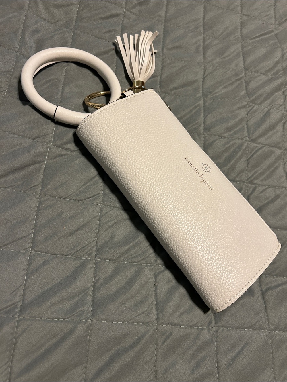 NWOT Nanette Lepire White Leather Wristlet purse Key Case